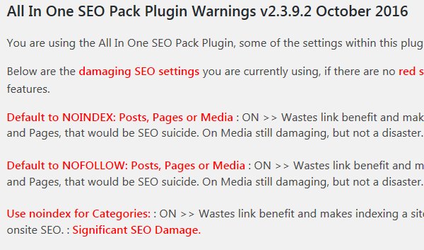 Stallion Responsive All In One SEO Pack Plugin Warnings