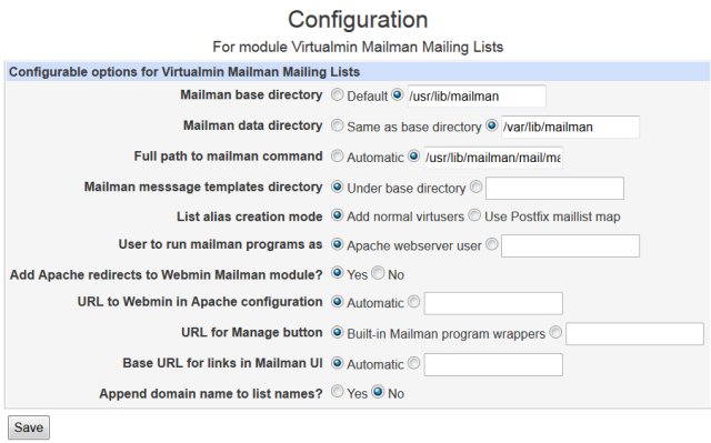Virtualmin Mailman Mailing Lists